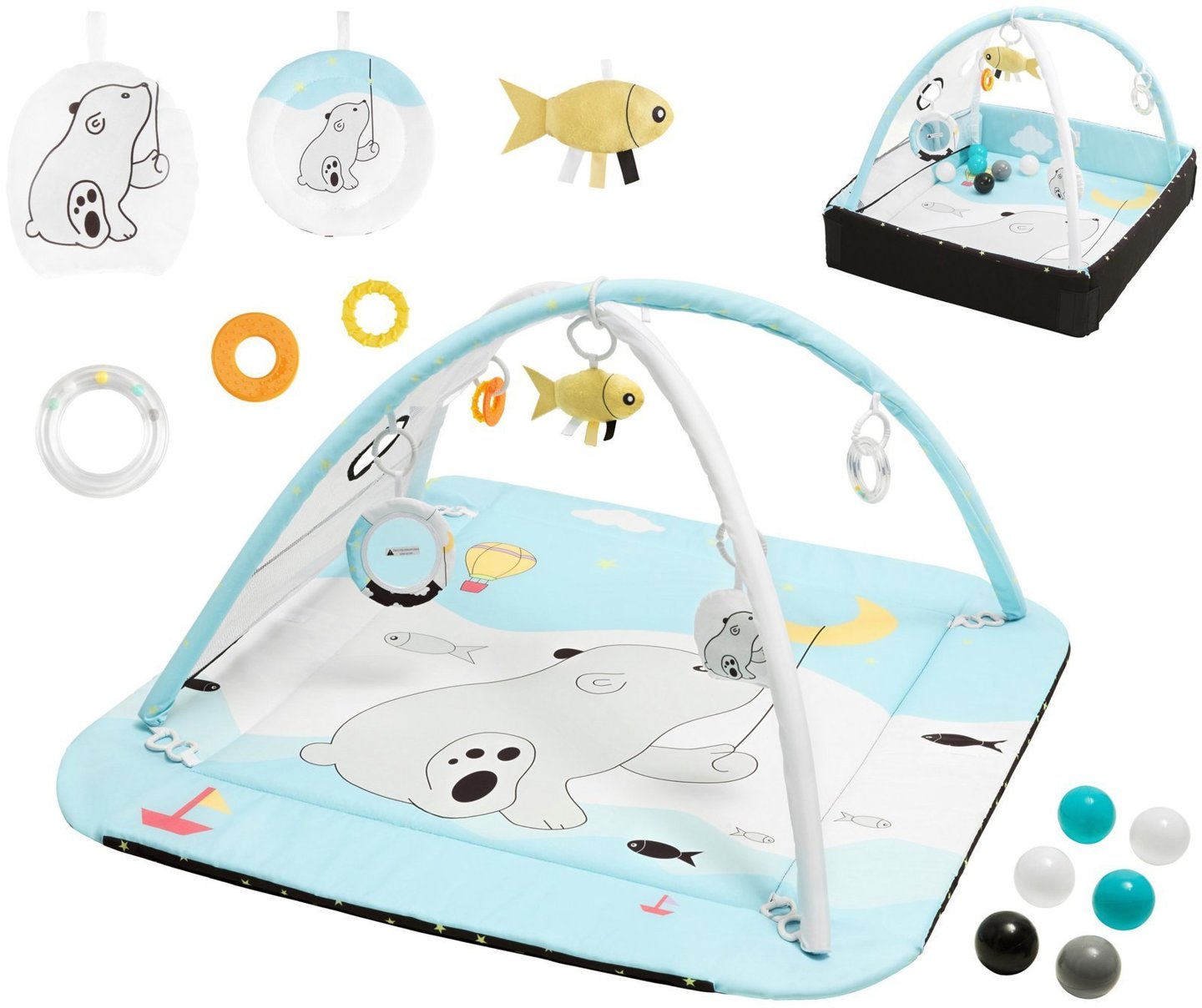 Mängumatt + interaktiivne mängumatt 5in1 koos pallidega - Moby-System BABY MAT ACTIVE GYM 0+