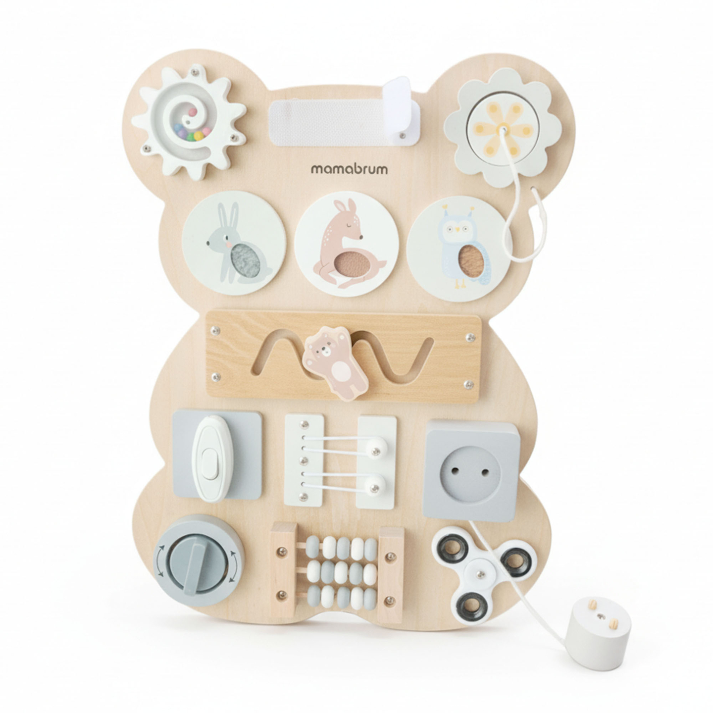 Puidust Montessori kaisukaru manipulatsioonilaud - sensoorne iseseisvuse õppimine: takjapael, pistik, labürint, klõpsatusnupp