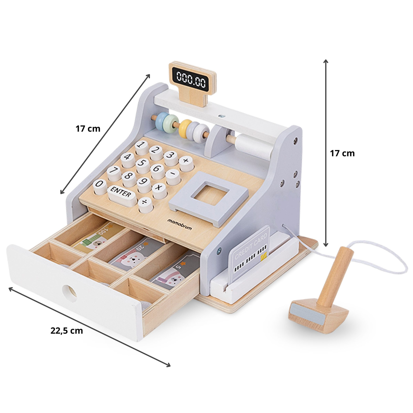 Puidust kassaaparaat koos tarvikutega