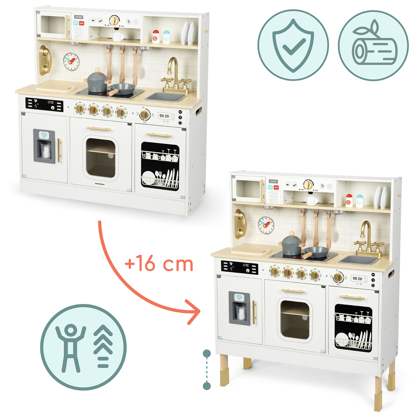 Interaktiivne XXL puidust köök koos tarvikute ja LED valgustusega - kahetasandiline