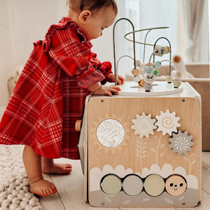 Suur puidust tegevuskuubik koos aasaga - Montessori