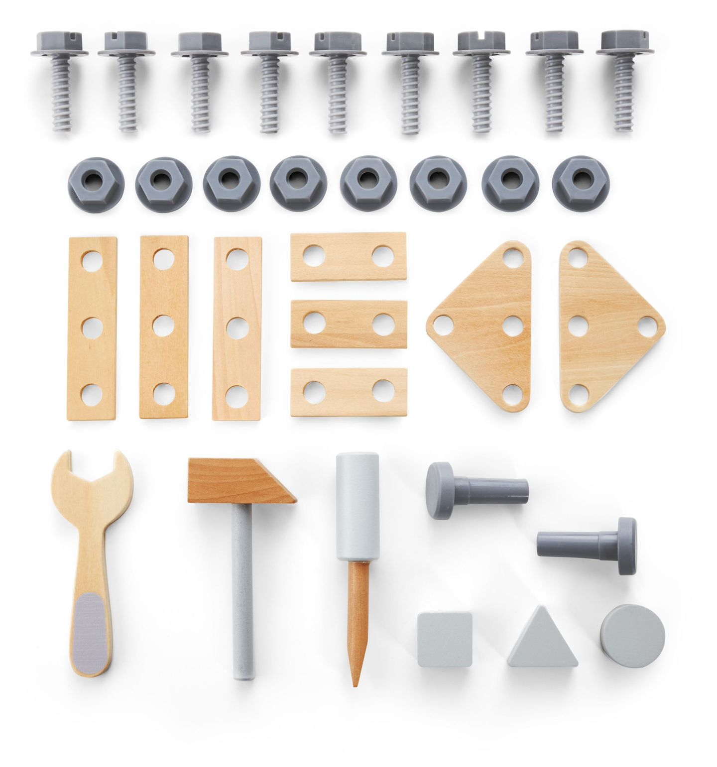 3-in-1 puust kõndija, tõukur + töökoda - 47 elementi