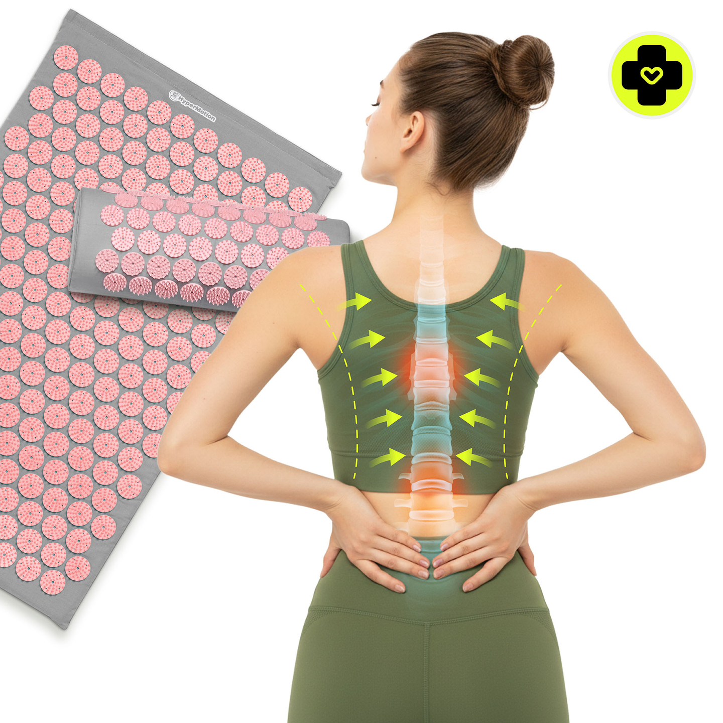 Akupressuurmatt padja ja kattega - 72 cm HyperMotion hall ja roosa