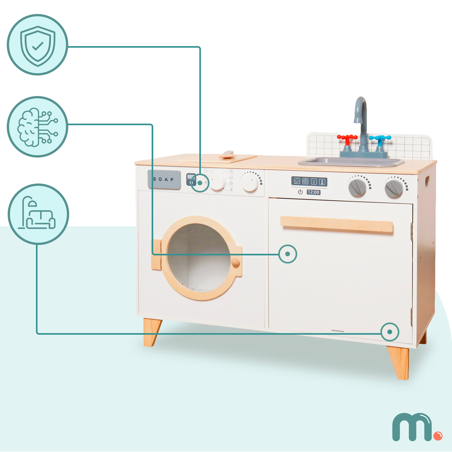 Puidust pesumaja ja köök - 2-in-1 kodukomplekt lastele