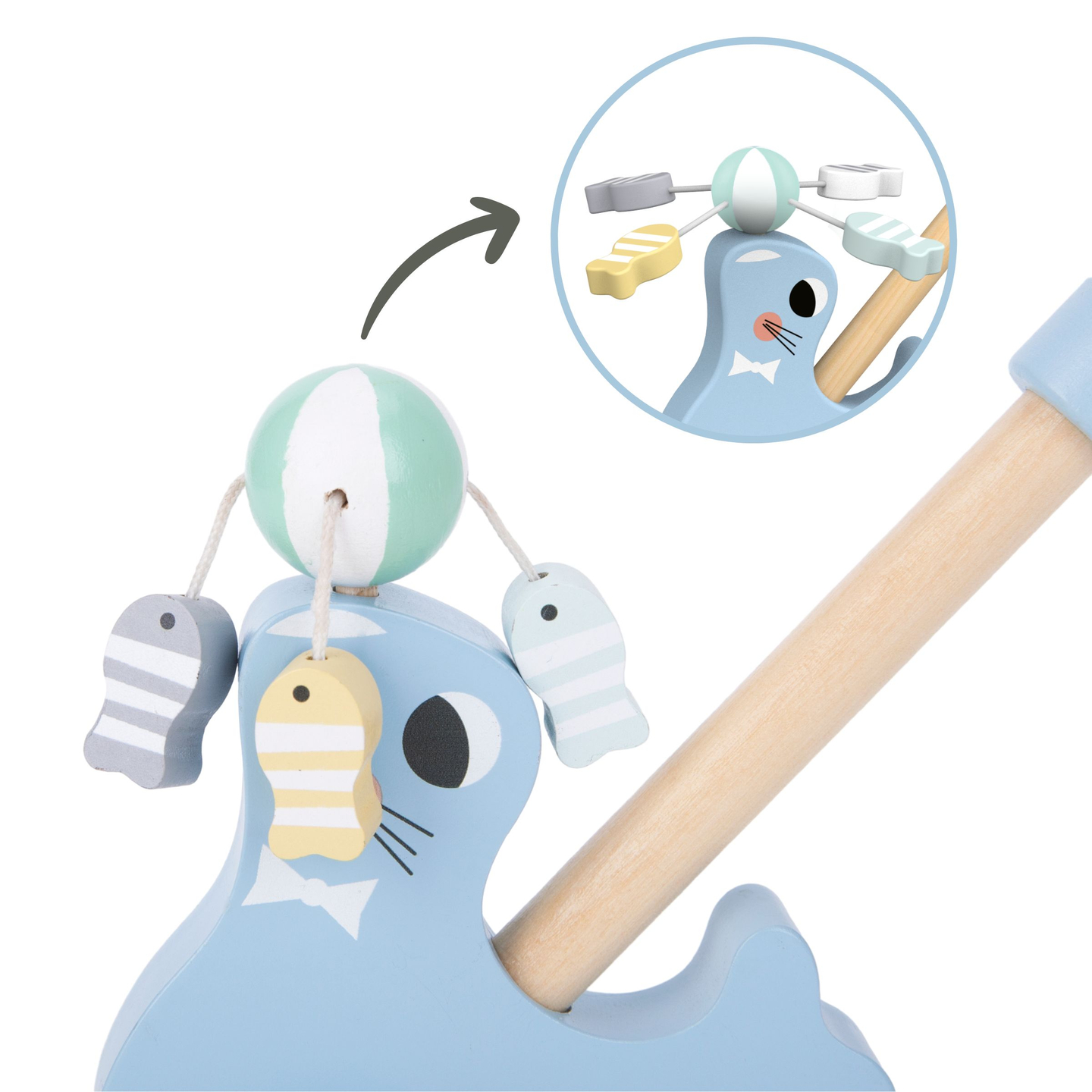 Puidust pitsat koos tõukekepiga - tõukuriga