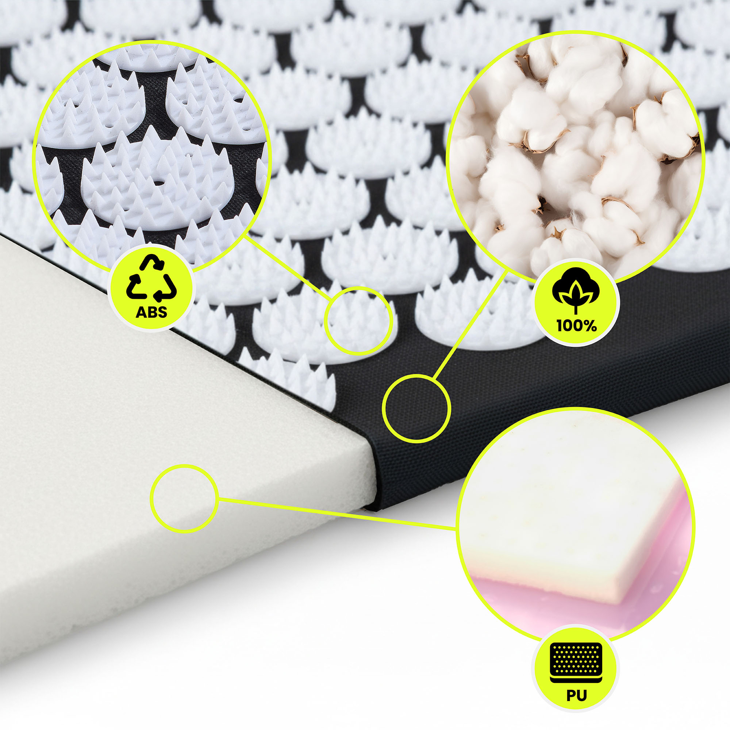 Akupressuurmatt padja ja kattega - 72 cm HyperMotion mustvalge