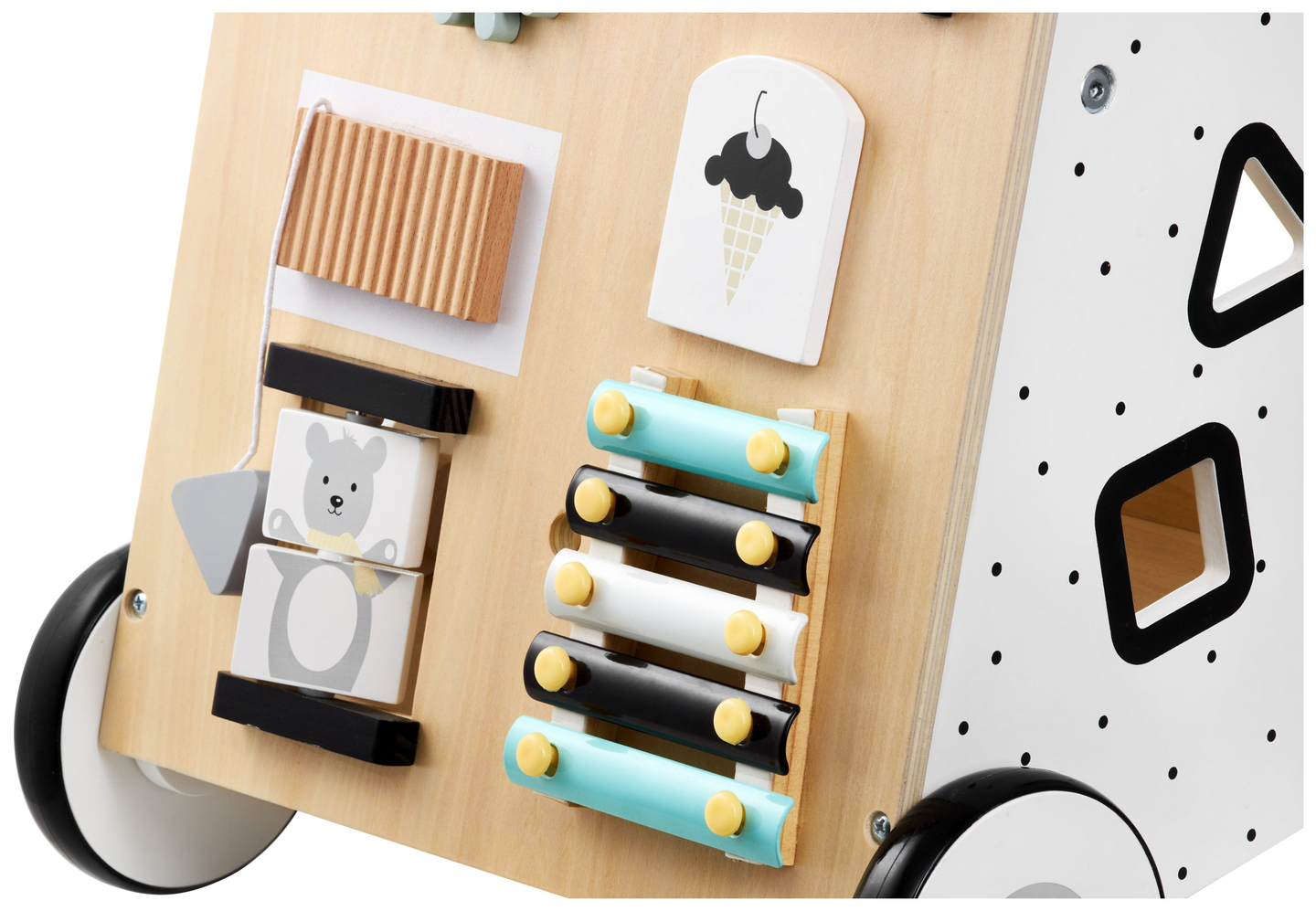 Puidust, õpetlik jalutuskäru / lapsevanker - manipulatiivne tahvel