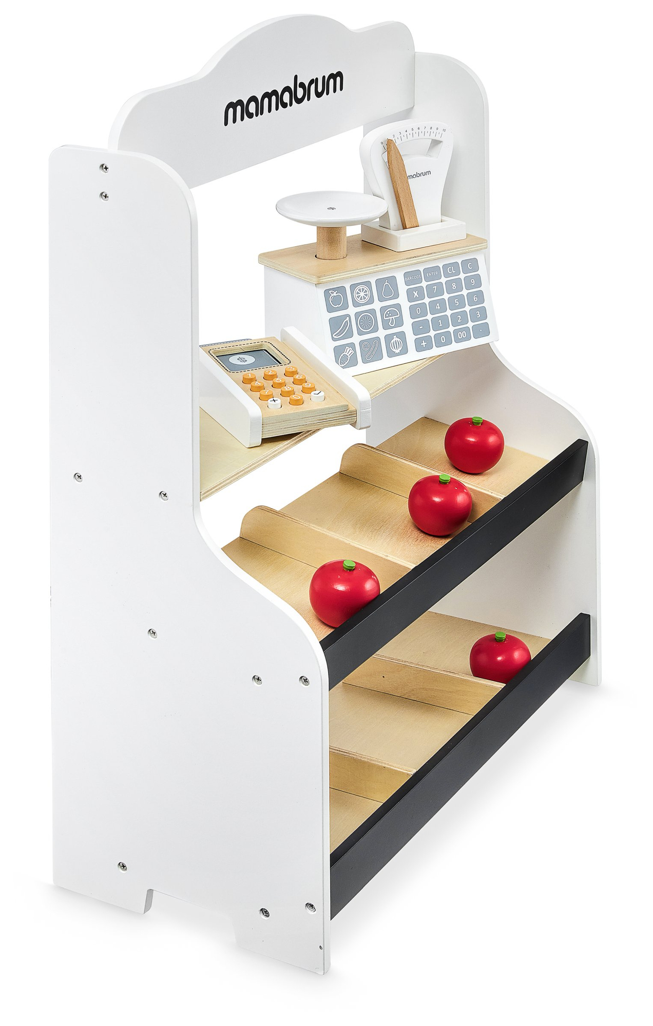 Miniturg - kauplus koos kaalude, terminali, maksekaardi ja puuviljadega