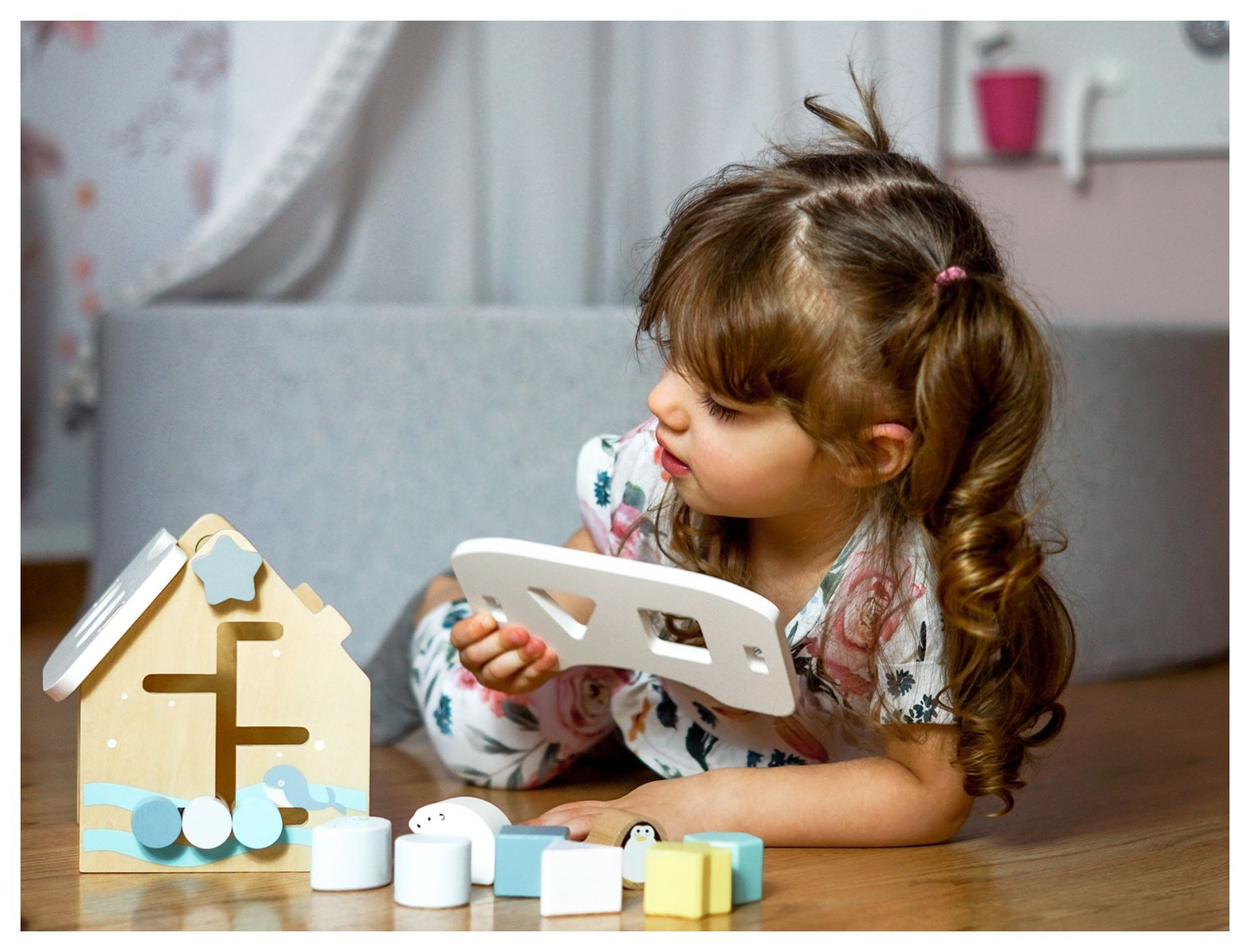 Sorter - hariduslik puidust maja klotsidega