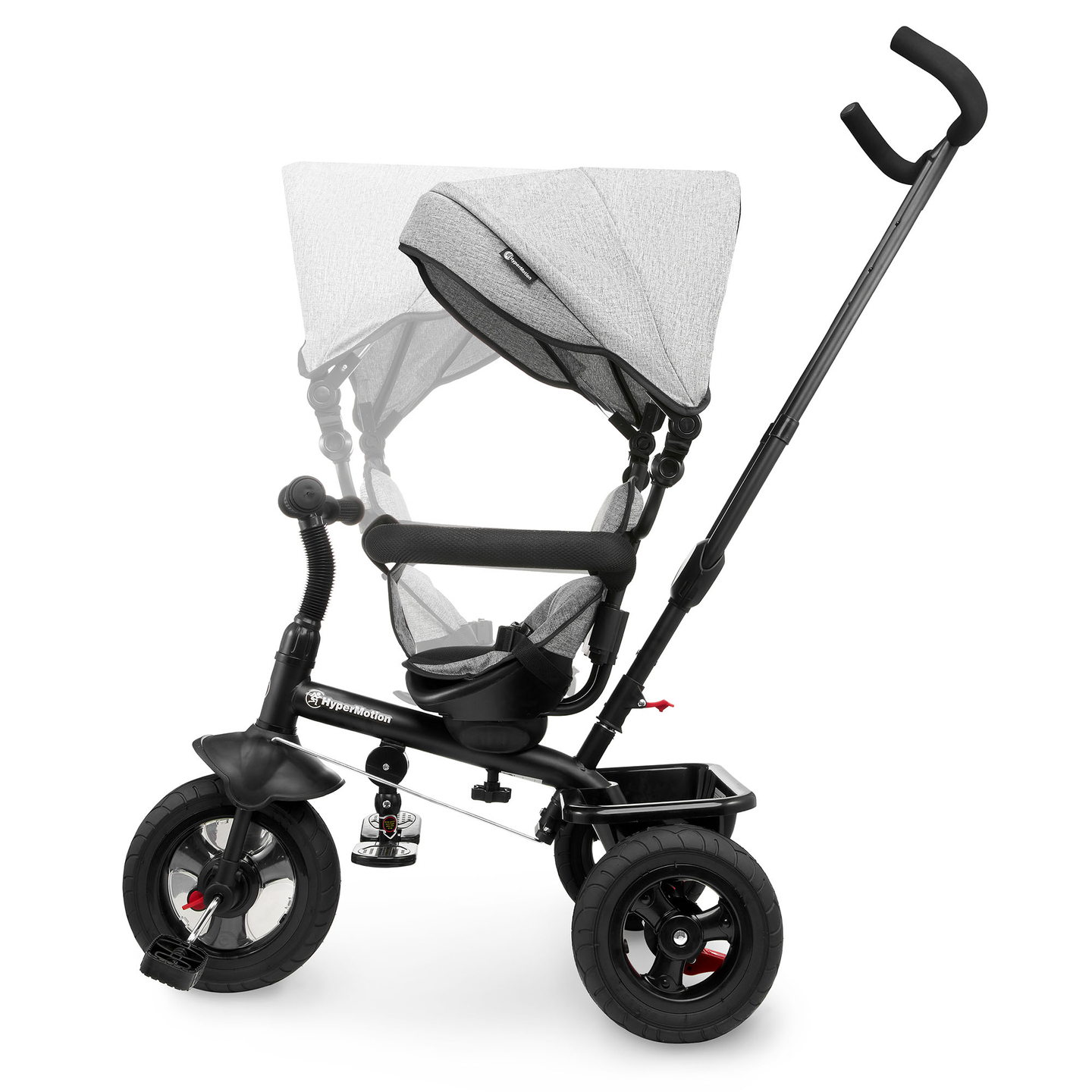 Kolmerattaline jalgratas lastele 1-4 aastat - TOBI FREY - hall värv - pöörlev - pumbatavad rattad + tõukeratas