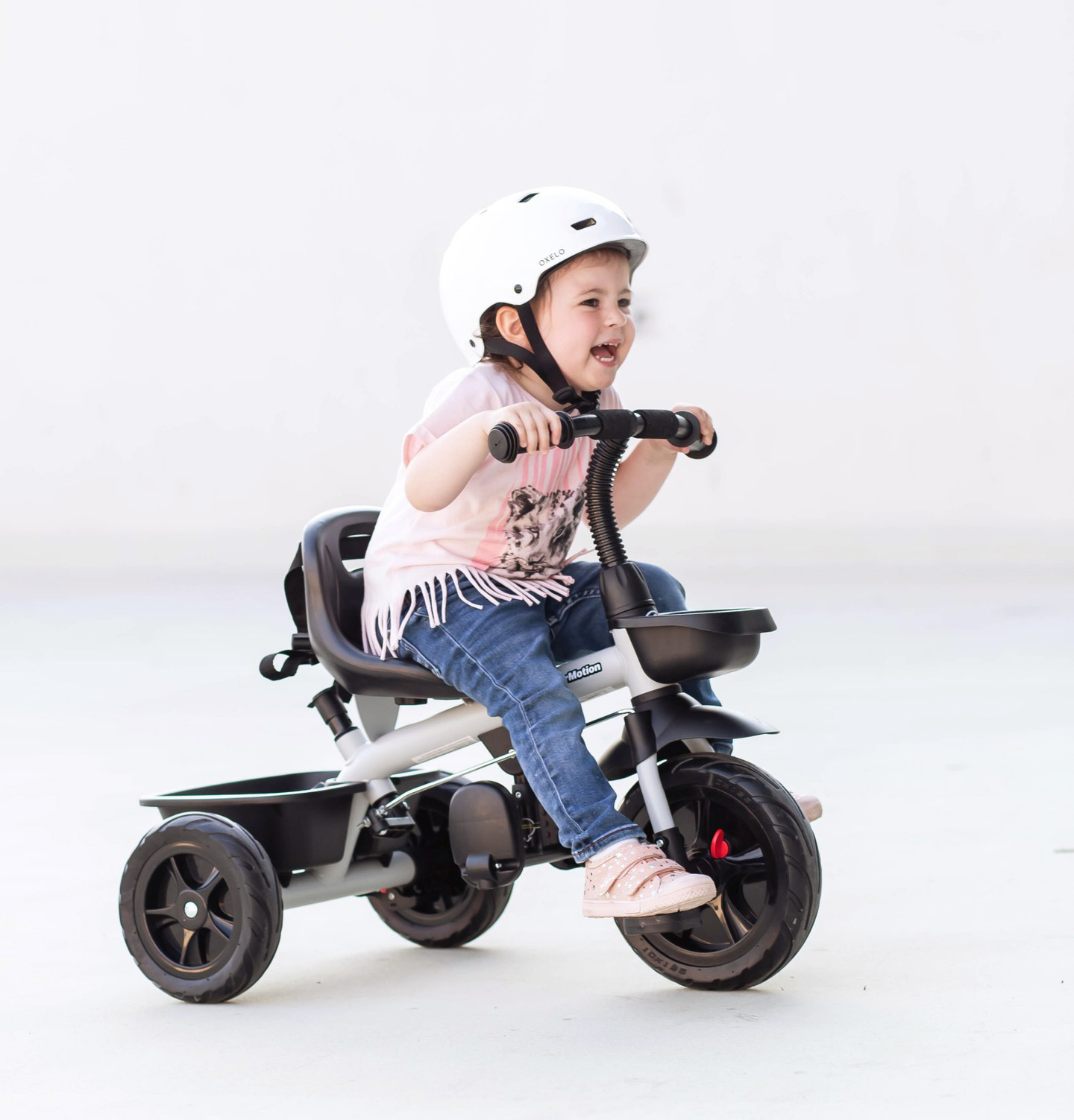 HyperMotion TOBI VECTOR kolmerattaline jalgratas - igavesed täispuhutavad rattad + tõukeratas. Värv: helehall.