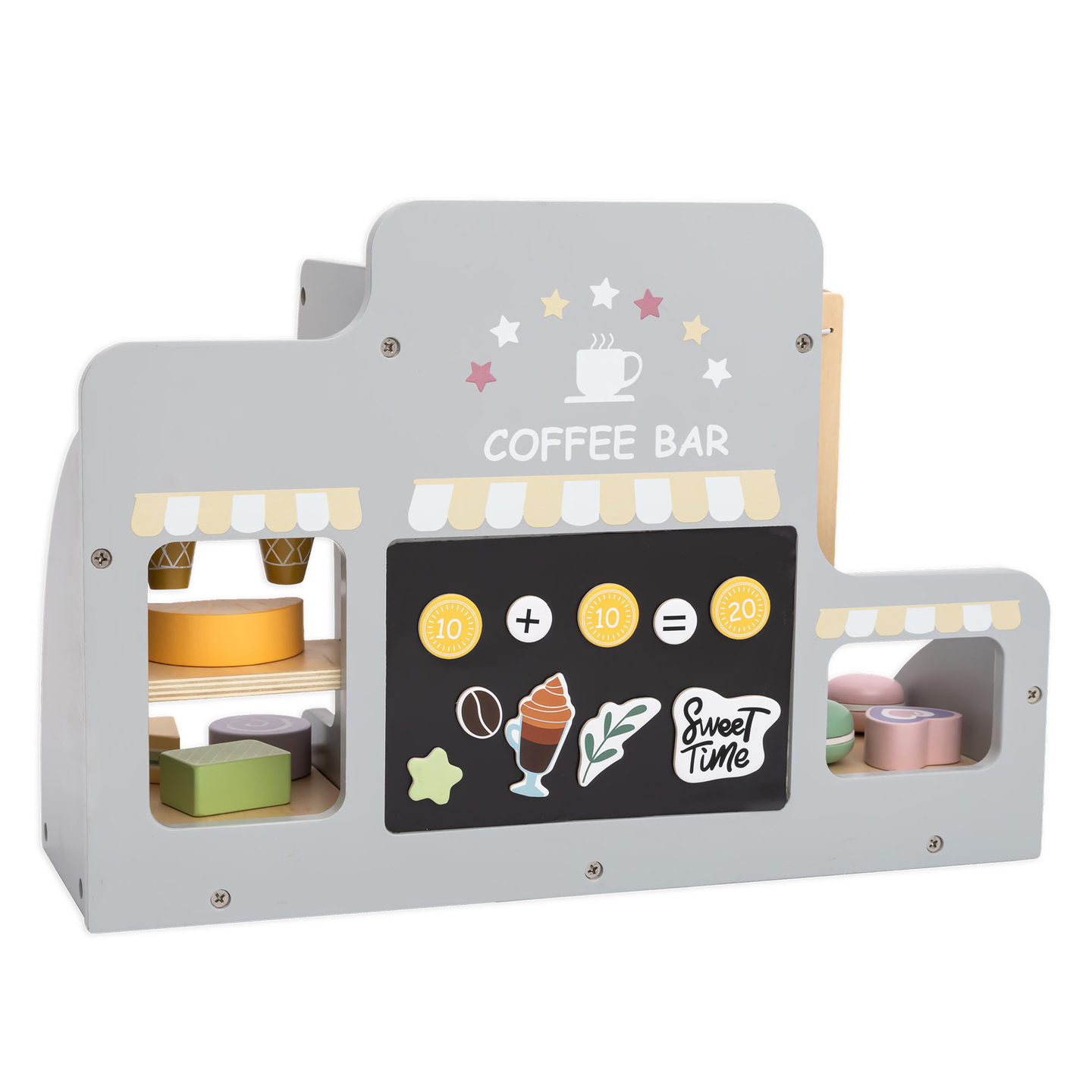 Suur puidust jäätisekohvik koos magnetlaua, kohvimasinaga ning jäätise- ja magustoidukomplektiga - üle 70 tüki!