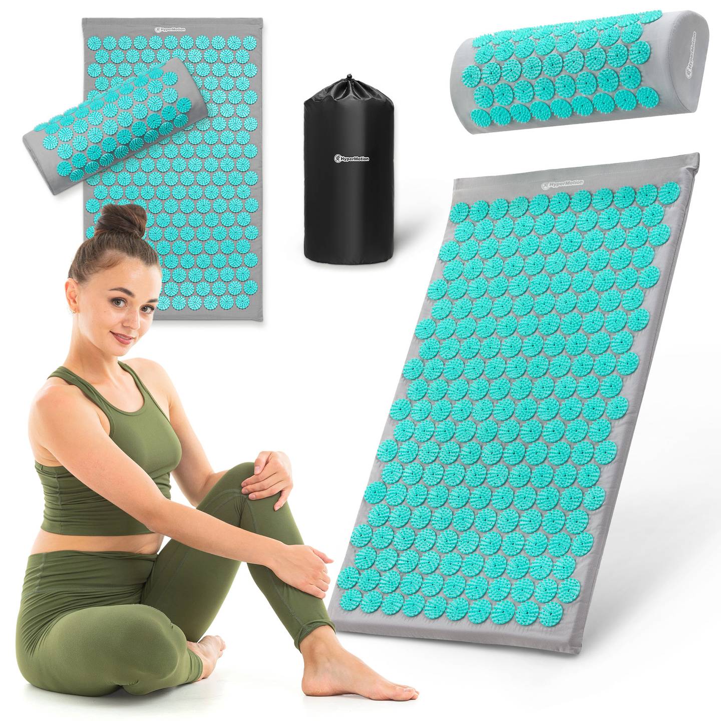 Akupressuurmatt padja ja kattega - 72 cm HyperMotion hall-münt