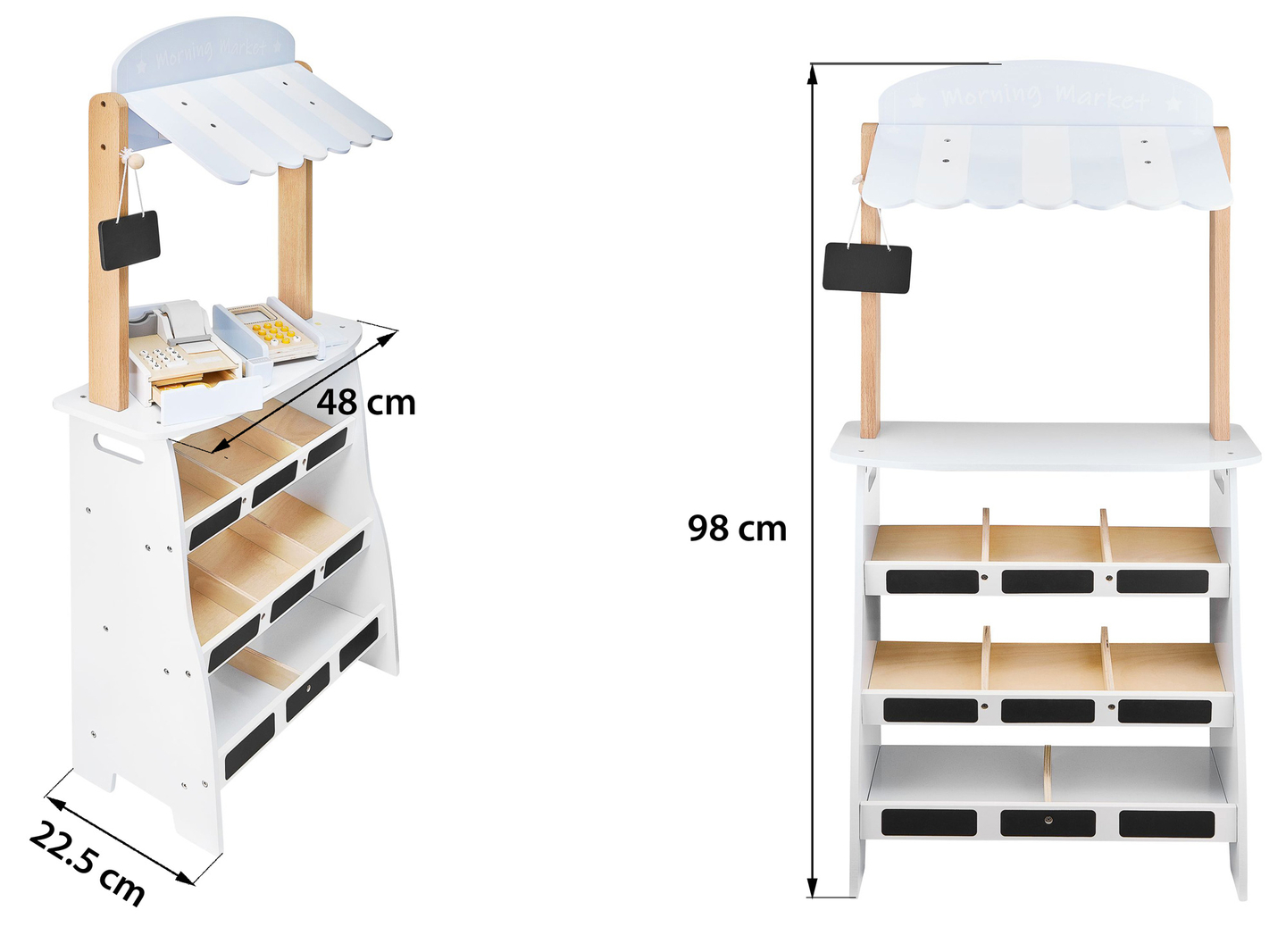 Köögiviljapood - puust kiosk kastidega, kassaaparaat ja terminal