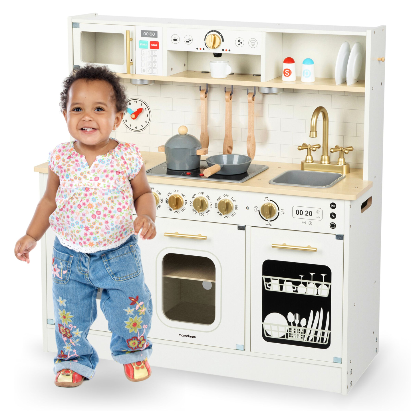 Interaktiivne XXL puidust köök koos tarvikute ja LED valgustusega - kahetasandiline