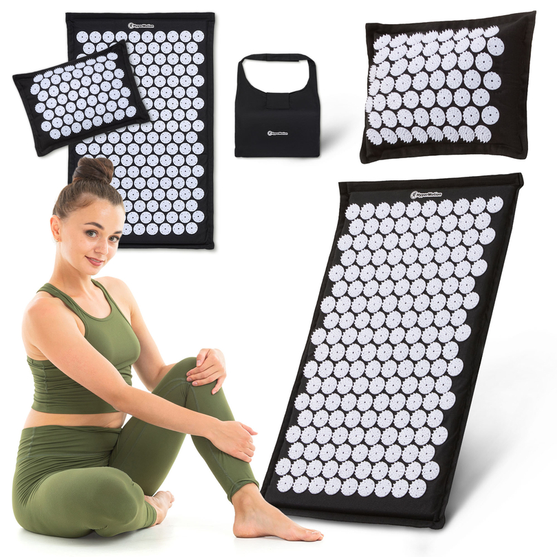 Öko-linane nõelravimatt kookoskiudude ja tatrapadjaga – 68 cm HyperMotion must ja valge