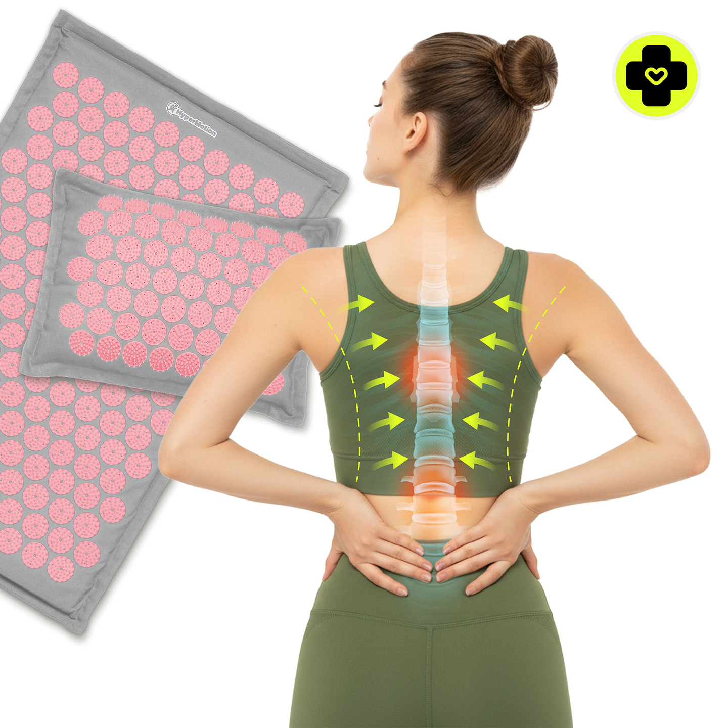 Öko-linane nõelravimatt kookoskiudude ja tatrapadjaga – 68 cm HyperMotion hall ja roosa