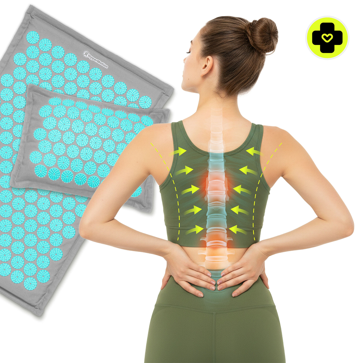 Öko-linane nõelravimatt kookoskiudude ja tatrapadjaga – 68 cm HyperMotion hall-münt