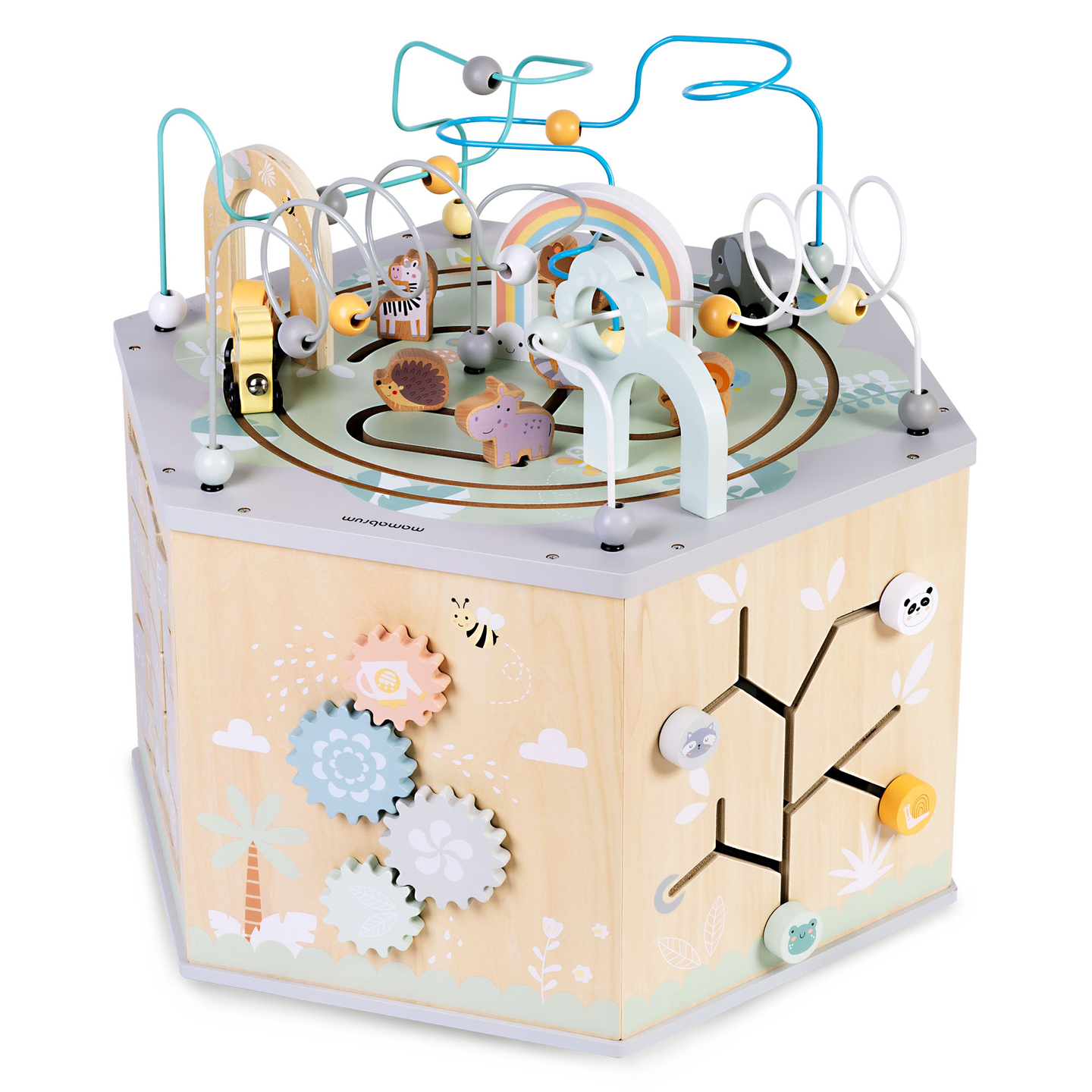 Suur puidust õppekuubik - Montessori mänguasi magnetilise rongi ja motoorikasilmustega
