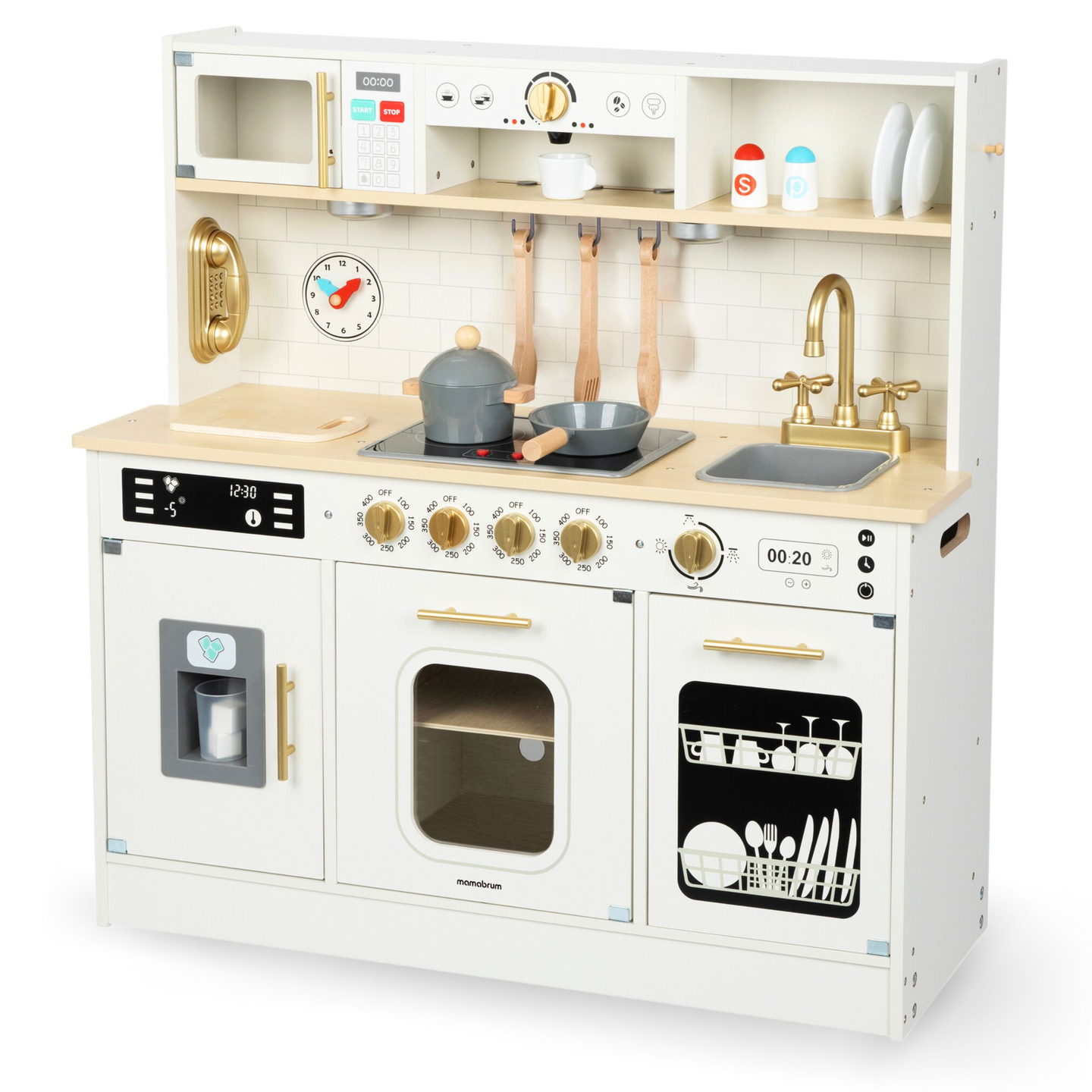 Interaktiivne XXL puidust köök koos tarvikute ja LED valgustusega - kahetasandiline