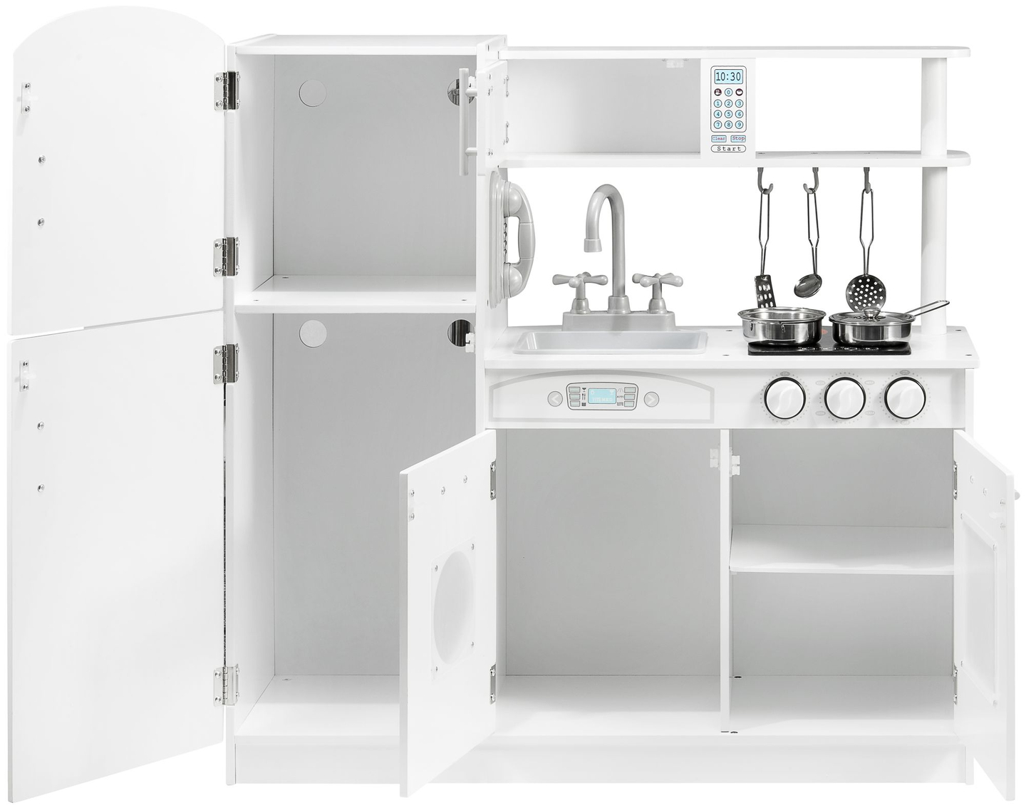 Suured puidust valged köögitarvikud ja esiliin