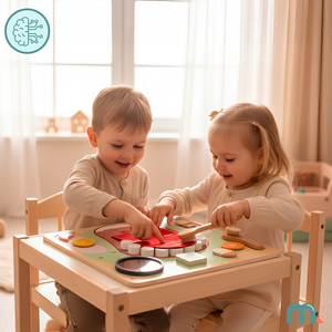 Puidust Montessori õppelaud Väike hambaarst - hambahari, hambapasta, eemaldatavad hambad, peegel, toit, õppimismaitsed