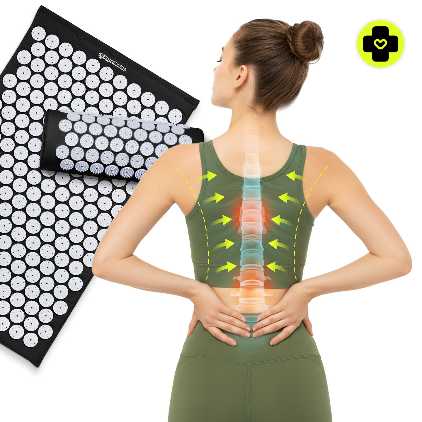 Akupressuurmatt padja ja kattega - 72 cm HyperMotion mustvalge