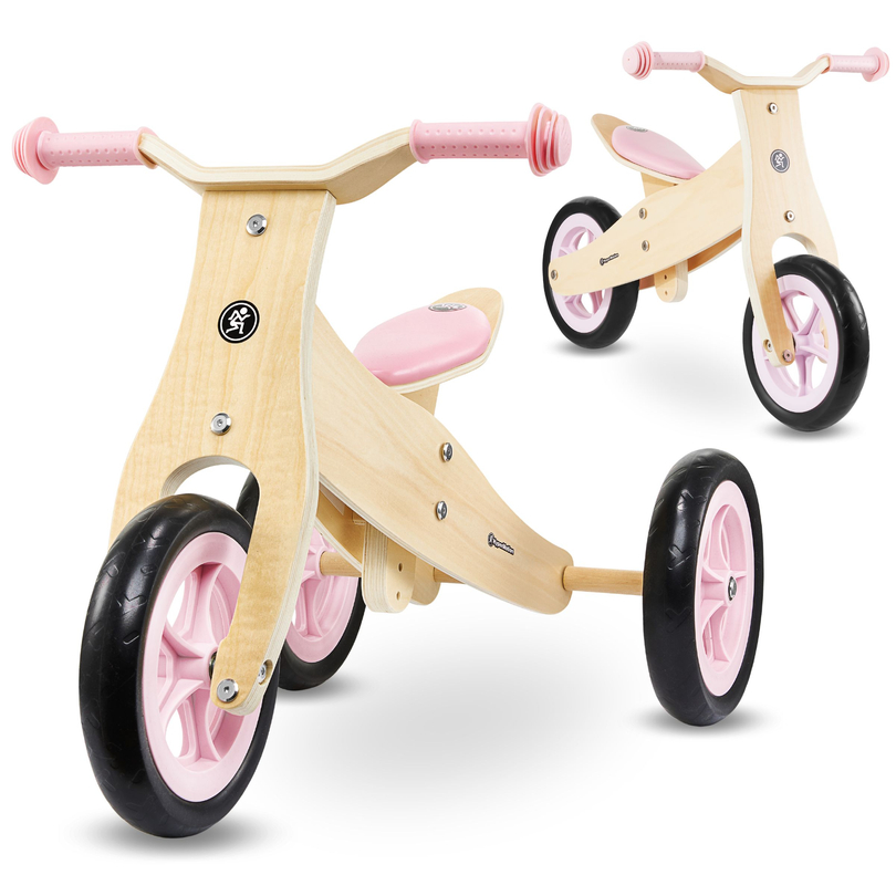 Puidust kolme- ja tasakaaluratas 2in1 - HyperMotion PERCY - roosa