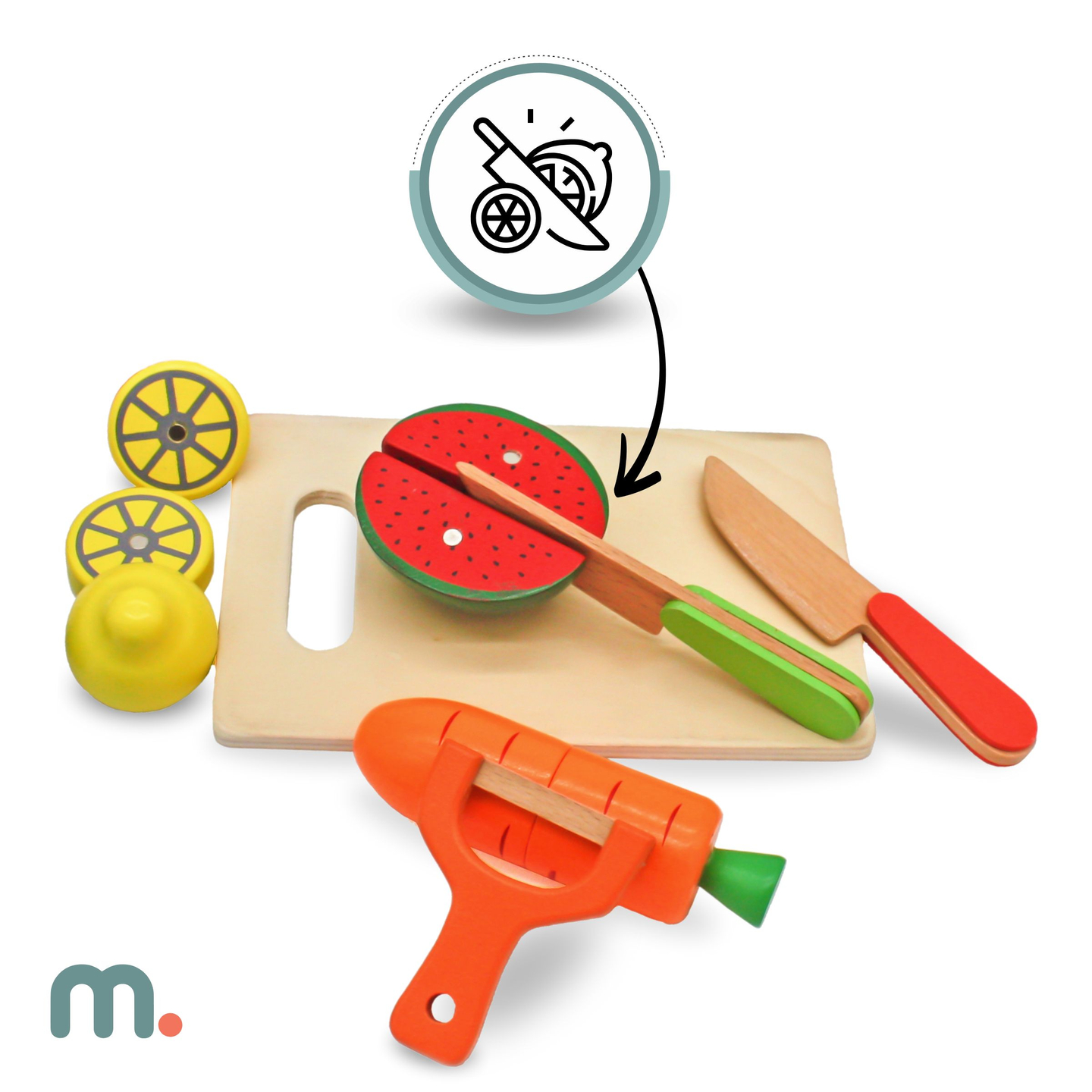 Puidust puu- ja köögiviljad lõikamiseks