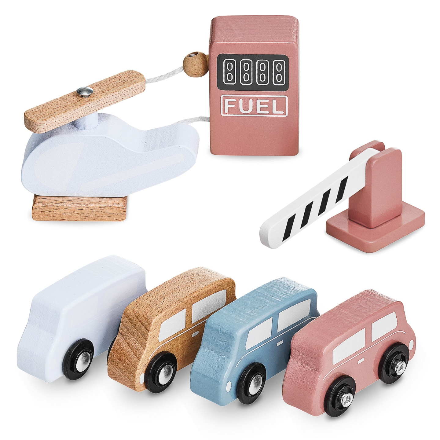 Puidust kolmekorruseline parkla koos liftiga - autode ja helikopteri garaažiga