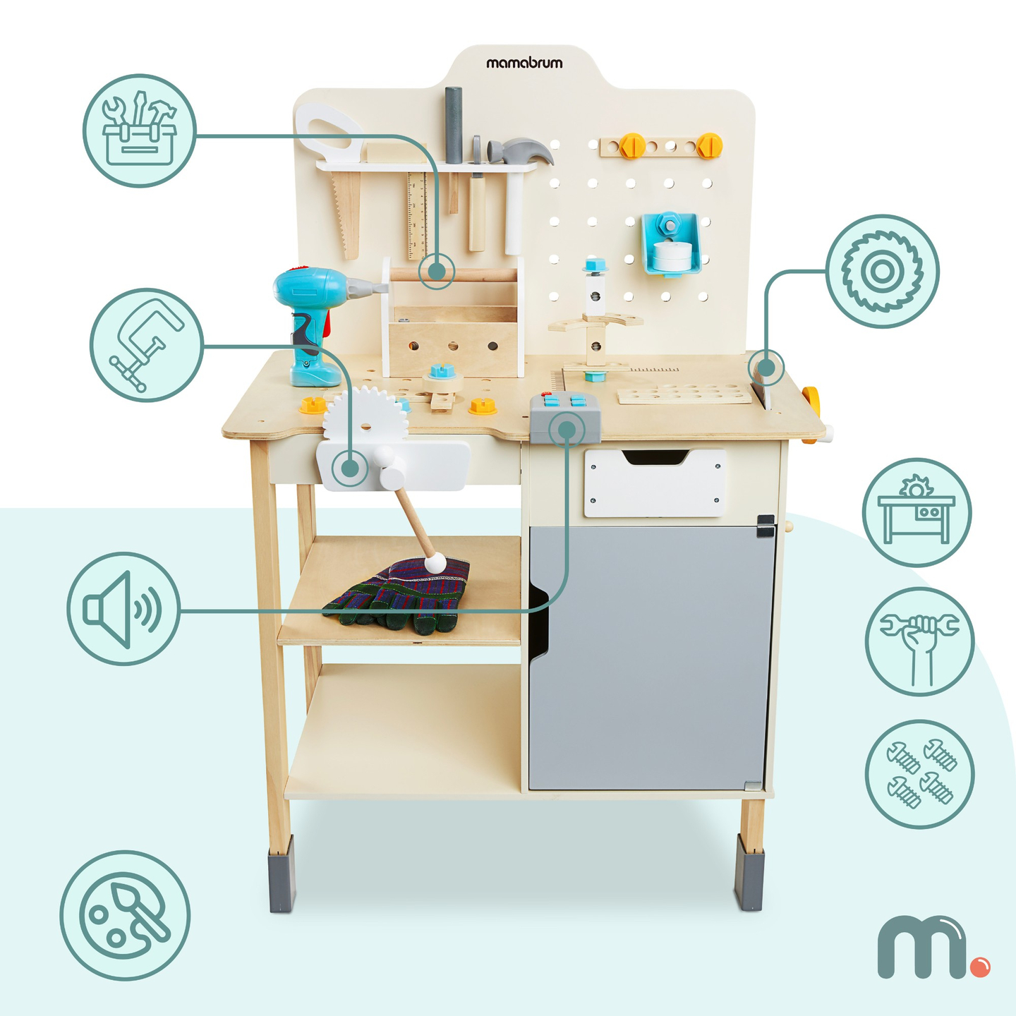 XXL suur puidust töökoda koos tööriistadega - DIY komplekt, 74 elementi