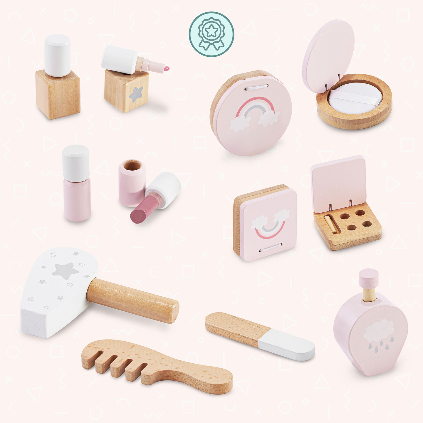 Puidust mini tualettlaud lastele aksessuaaride ja sujuva heleduse reguleerimisega LED-valgustusega