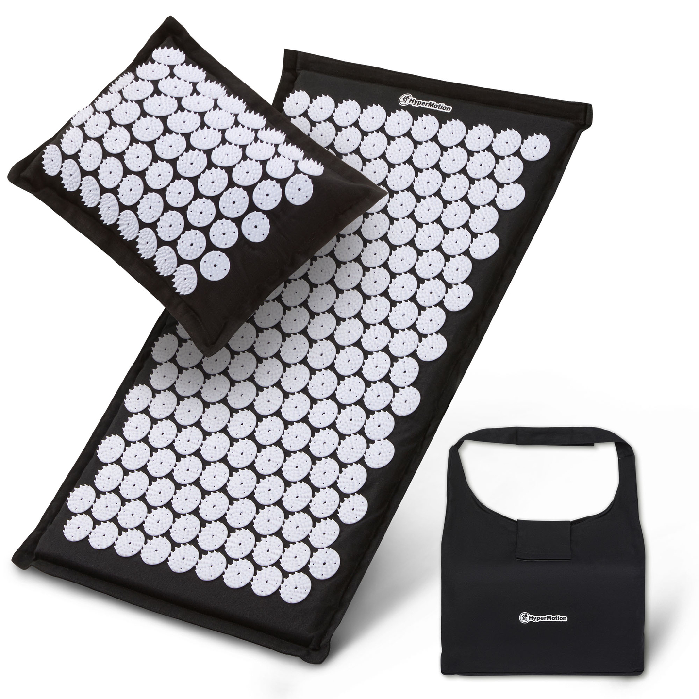 Öko-linane nõelravimatt kookoskiudude ja tatrapadjaga – 68 cm HyperMotion must ja valge