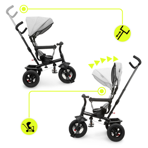 Kolmerattaline jalgratas lastele 1-4 aastat - TOBI FREY - hall värv - pöörlev - pumbatavad rattad + tõukeratas