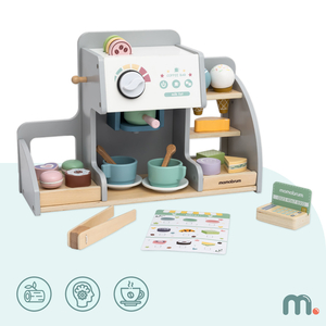 Suur puidust jäätisekohvik koos magnetlaua, kohvimasinaga ning jäätise- ja magustoidukomplektiga - üle 70 tüki!