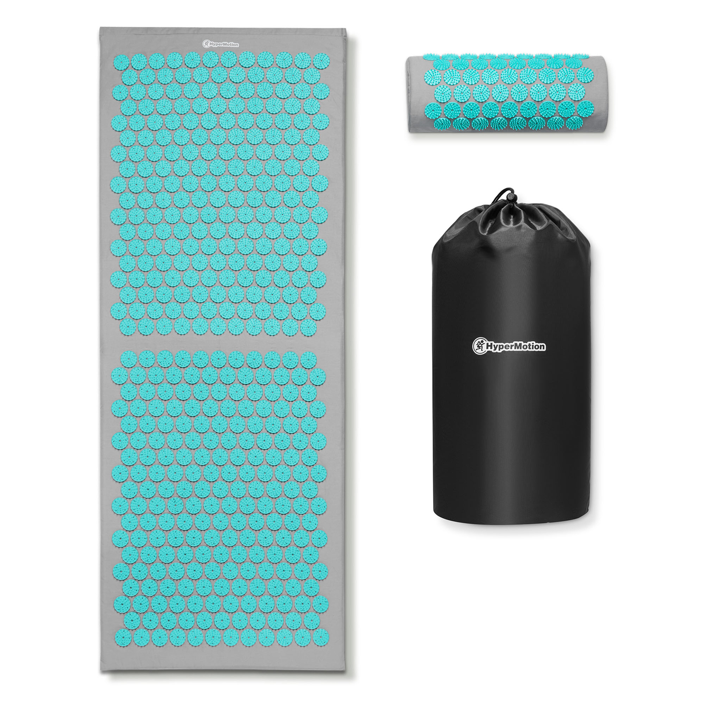 Suur nõelravimatt padja ja kattega - 130 cm HyperMotion hall-mündiroheline