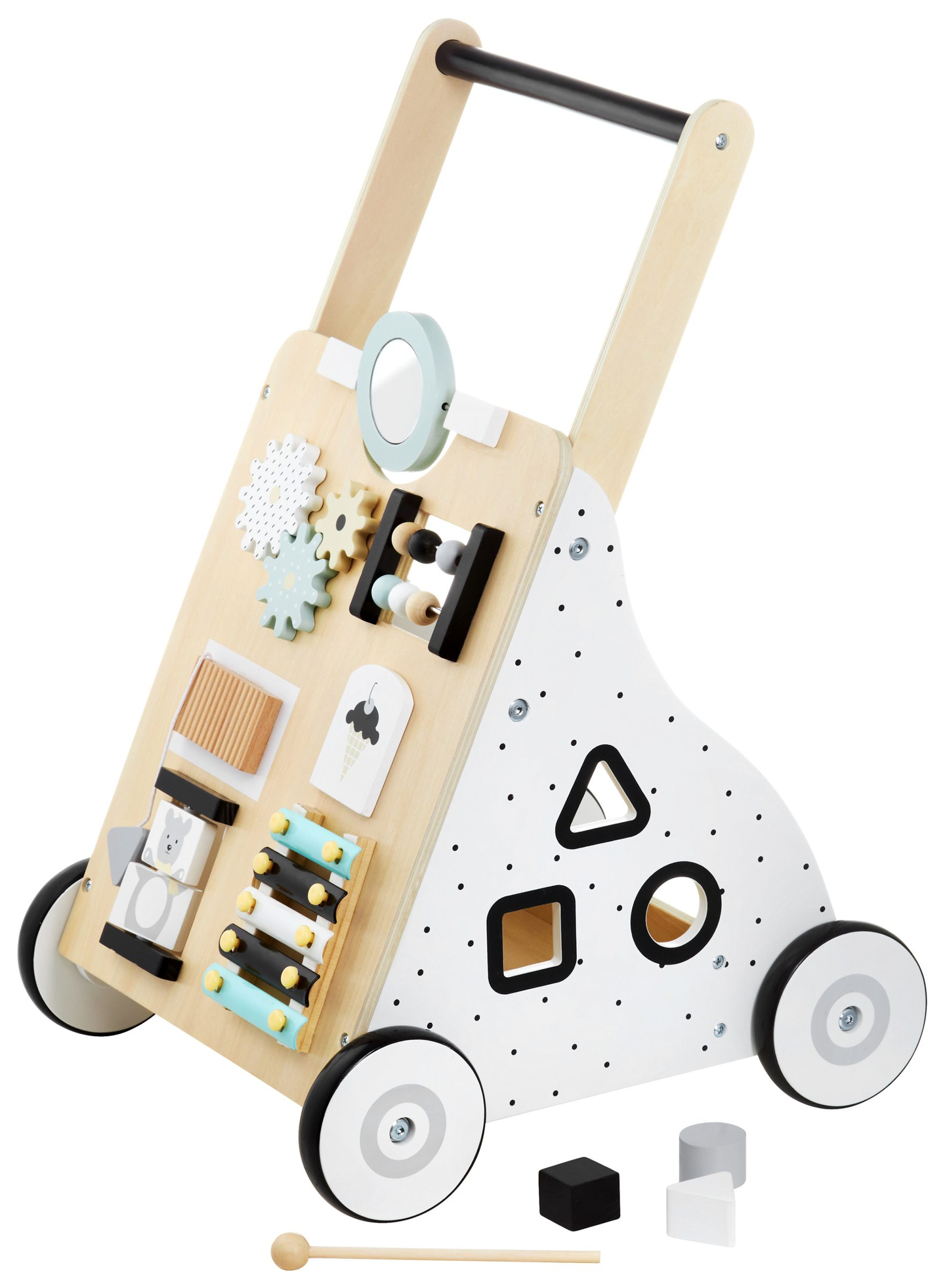 Puidust, õpetlik jalutuskäru / lapsevanker - manipulatiivne tahvel