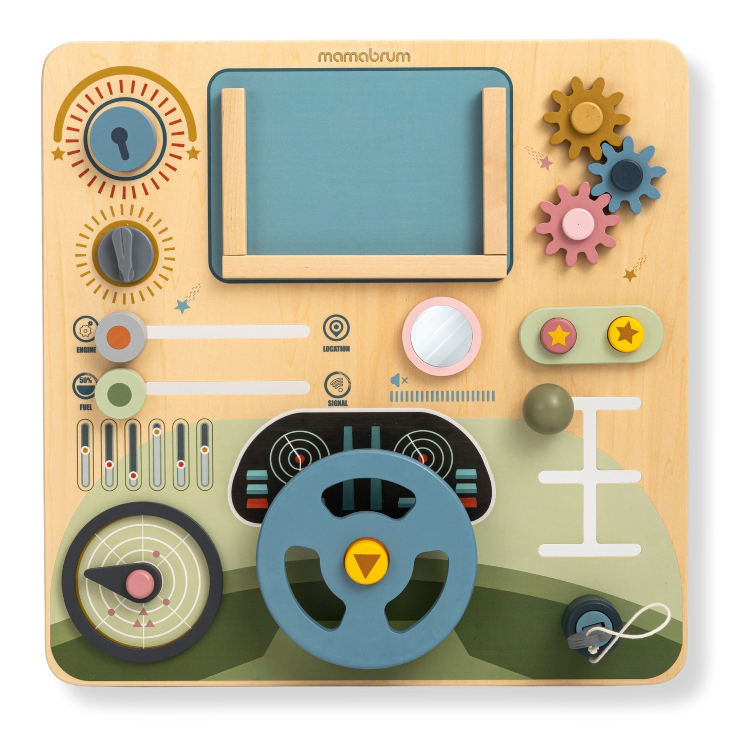 Puidust Montessori laud 2-ühes kokpit väikesele juhile ja piloodile – rool, käigukang, reisikaardid, radar