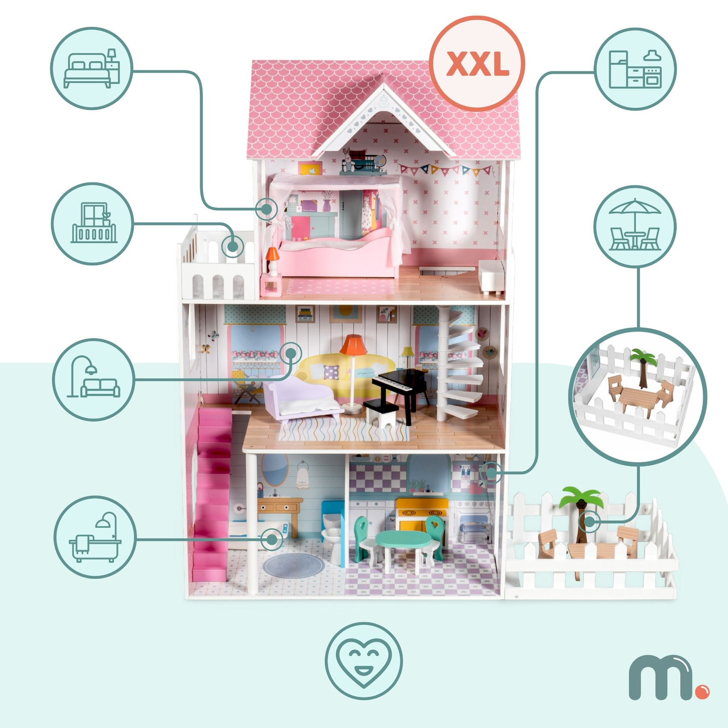 XXL Suurim puidust nukumaja - 123 cm - LED valgustatud - terrass, tarvikud, aed