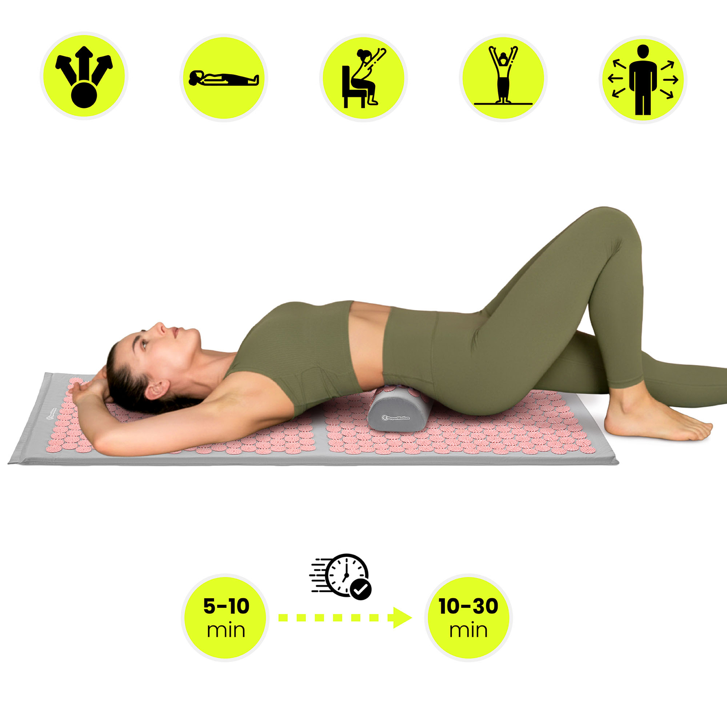 Suur nõelravimatt padja ja kattega - 130 cm HyperMotion hall ja roosa