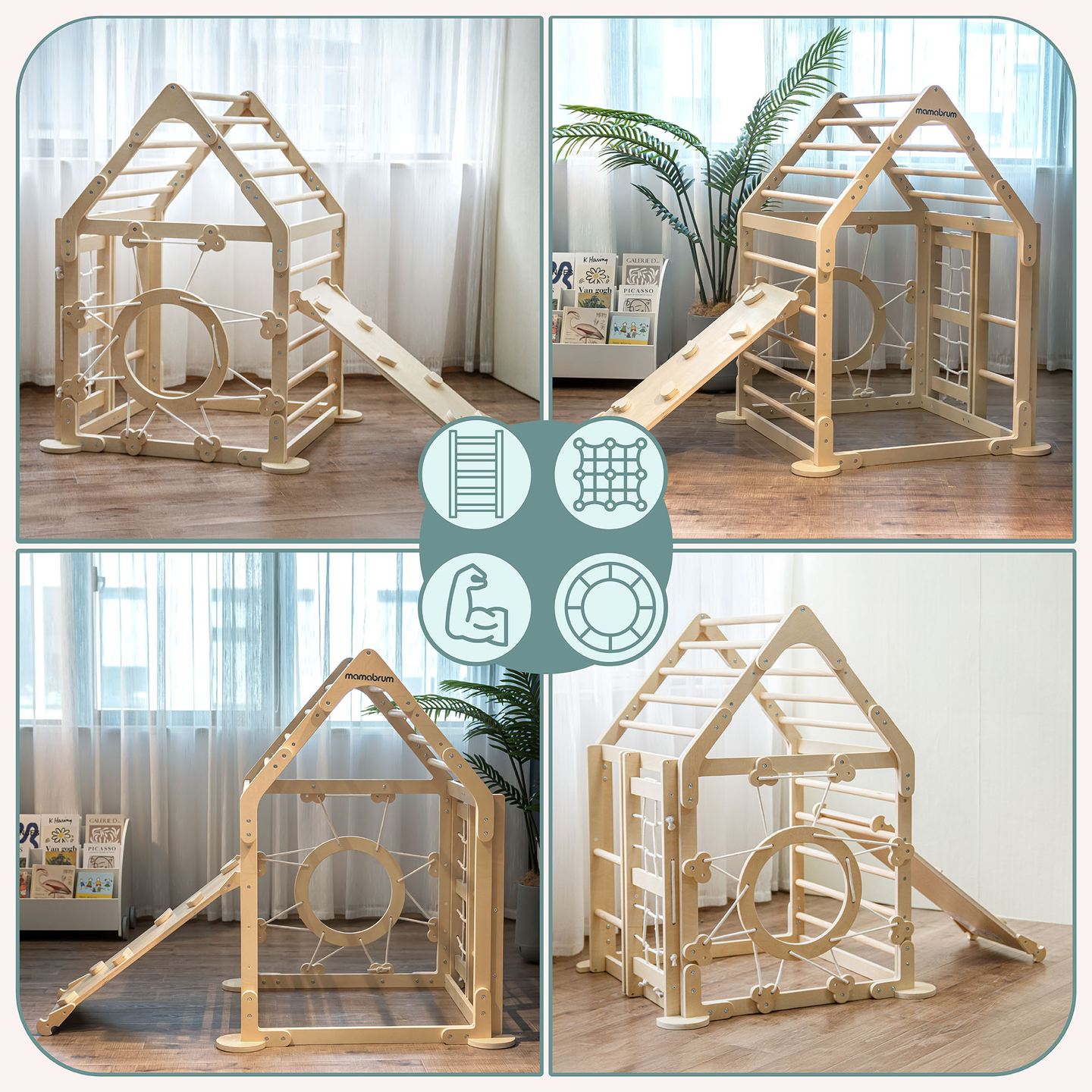 Puidust sisemänguväljak lastele - maja redelitega ja liumäega