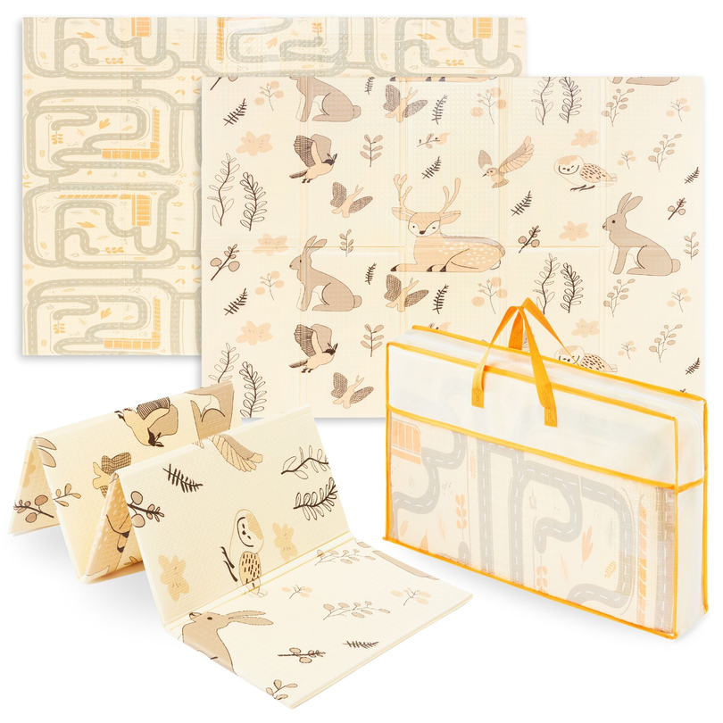 Kahepoolne kokkupandav vahtmatt 180 x 120 x 1 cm - Magic Forest/Autumn Streets - boho