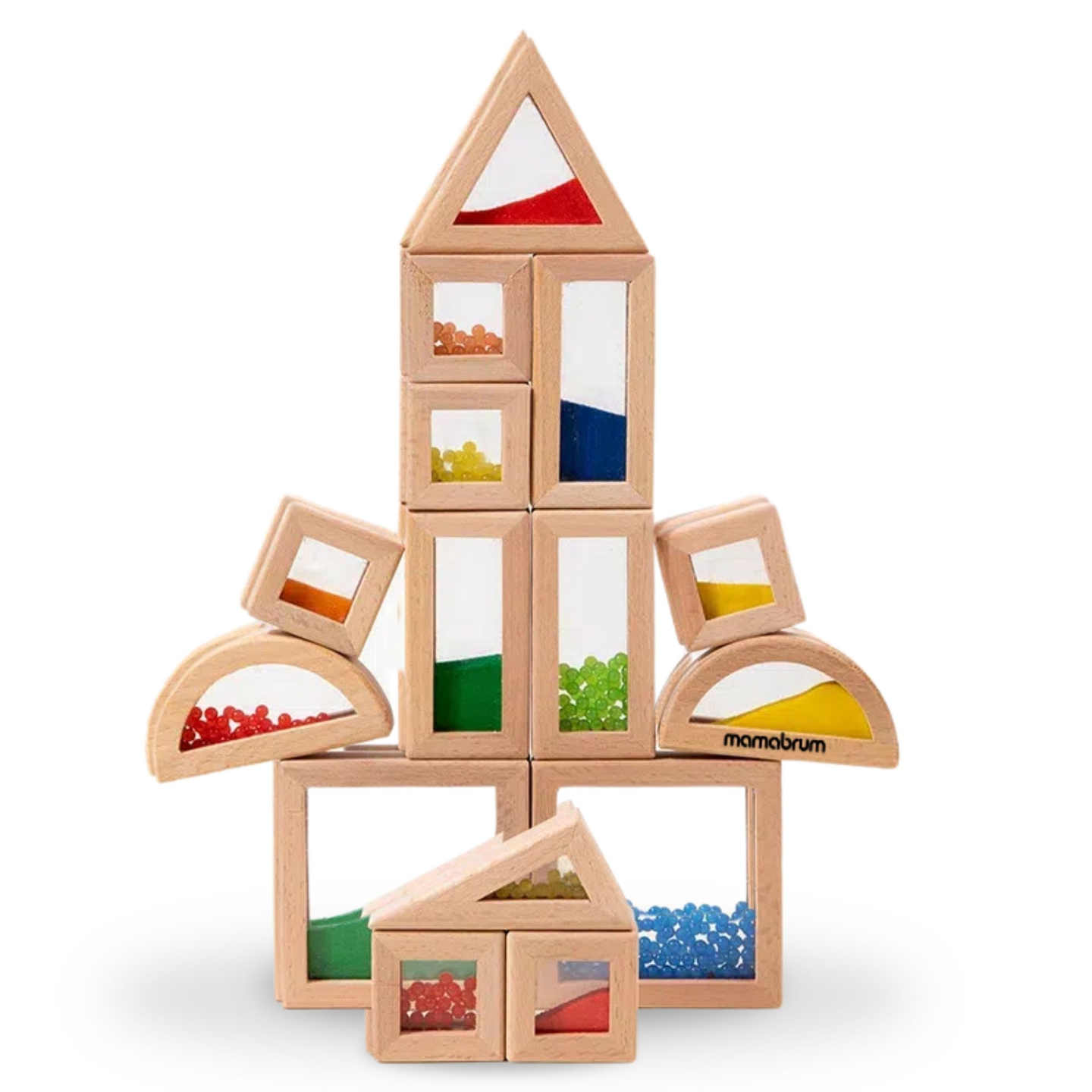 Erinevate täidistega puidust sensoorsete klotside komplekt - 15 tk