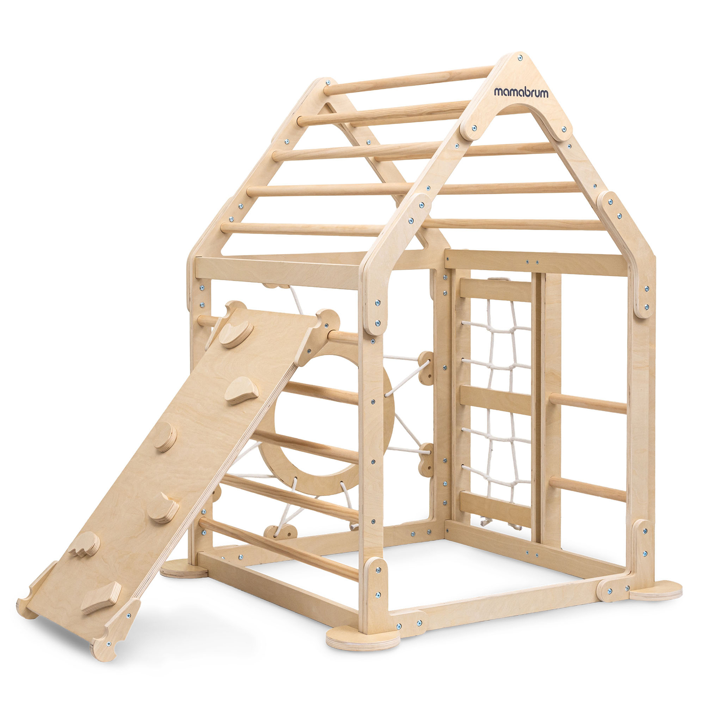 Puidust sisemänguväljak lastele - maja redelitega ja liumäega
