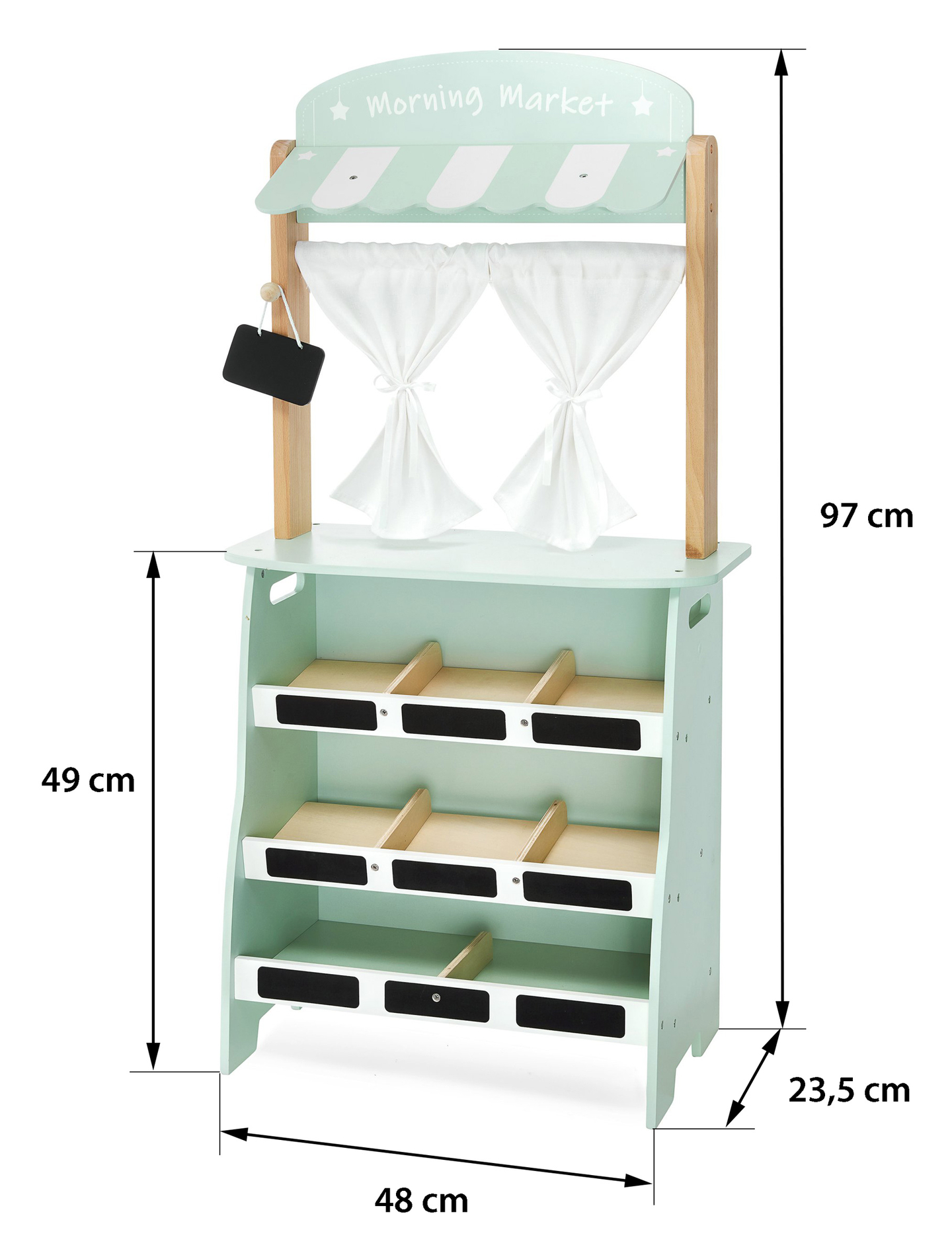 Suur puust kauplus - kiosk ja teater 2 in 1 koos kaaluga, makseterminal, puu- ja köögiviljadega