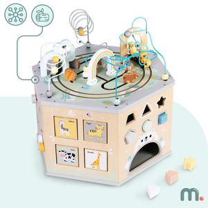 Suur puidust õppekuubik - Montessori mänguasi magnetilise rongi ja motoorikasilmustega