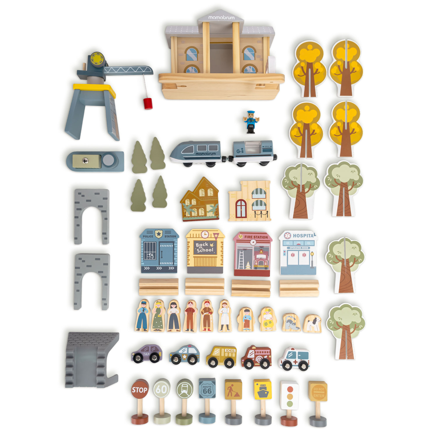 Puidust linnaraudtee elektrirongiga - liikuv kraana, laev, sillad