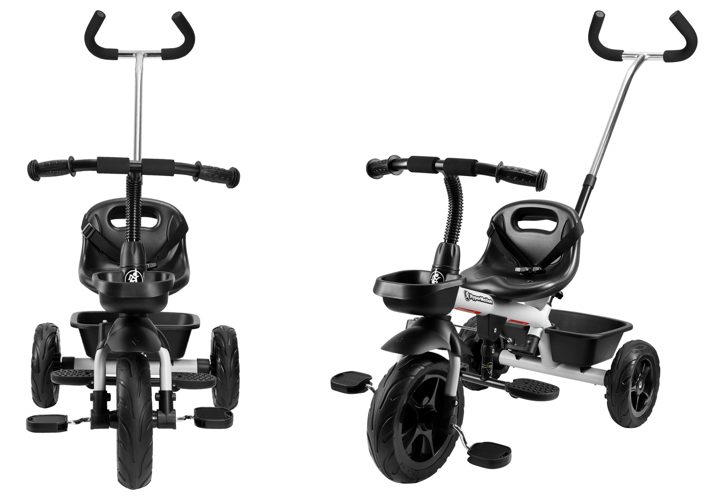 HyperMotion TOBI VECTOR kolmerattaline jalgratas - igavesed täispuhutavad rattad + tõukeratas. Värv: helehall.