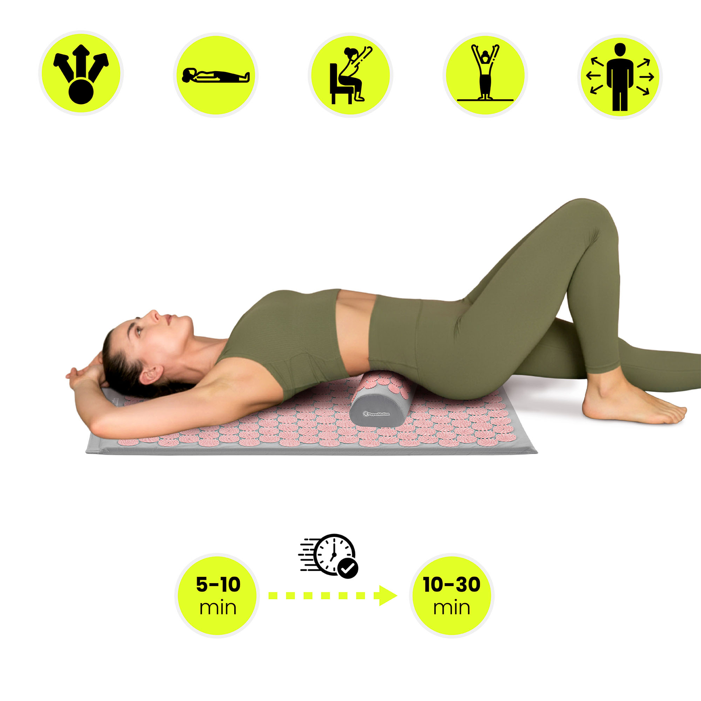 Akupressuurmatt padja ja kattega - 72 cm HyperMotion hall ja roosa