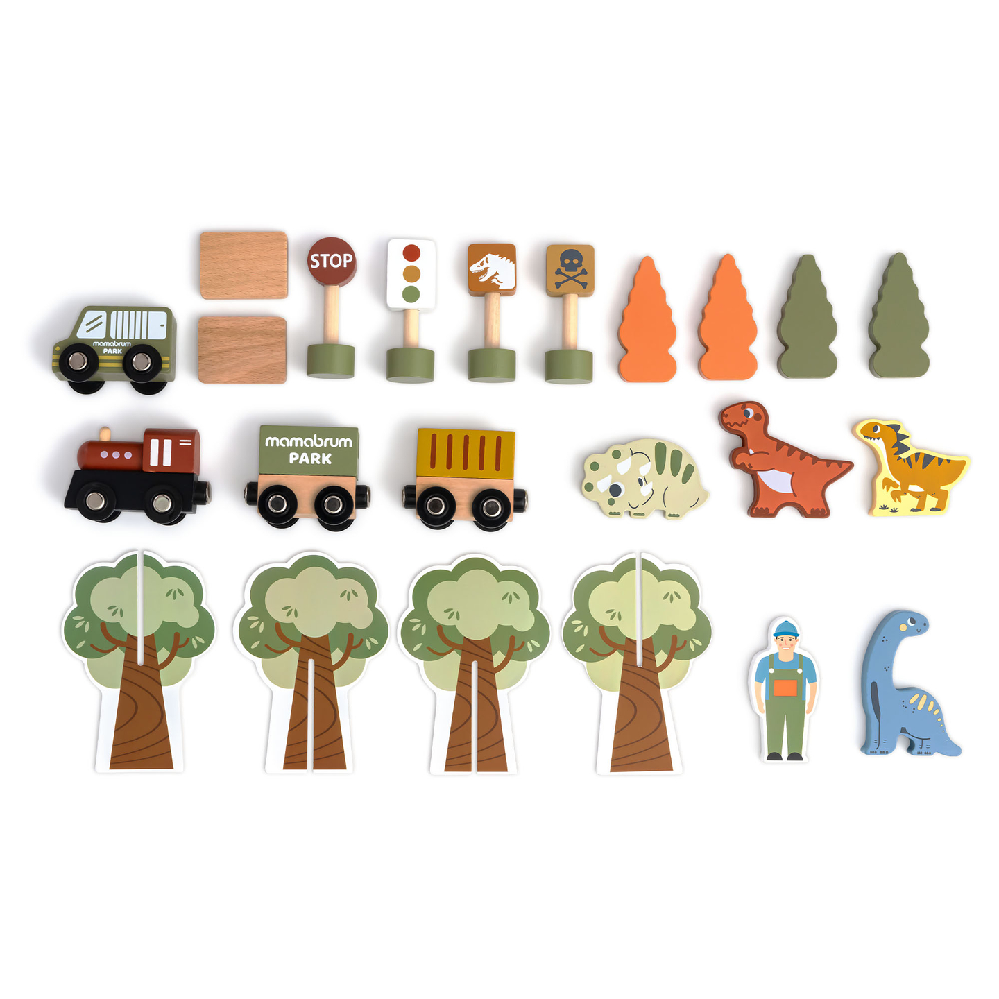 Dino Park puidust rong libisemisvastase matiga - dinosaurused, rong, rööpad, vulkaan, kell